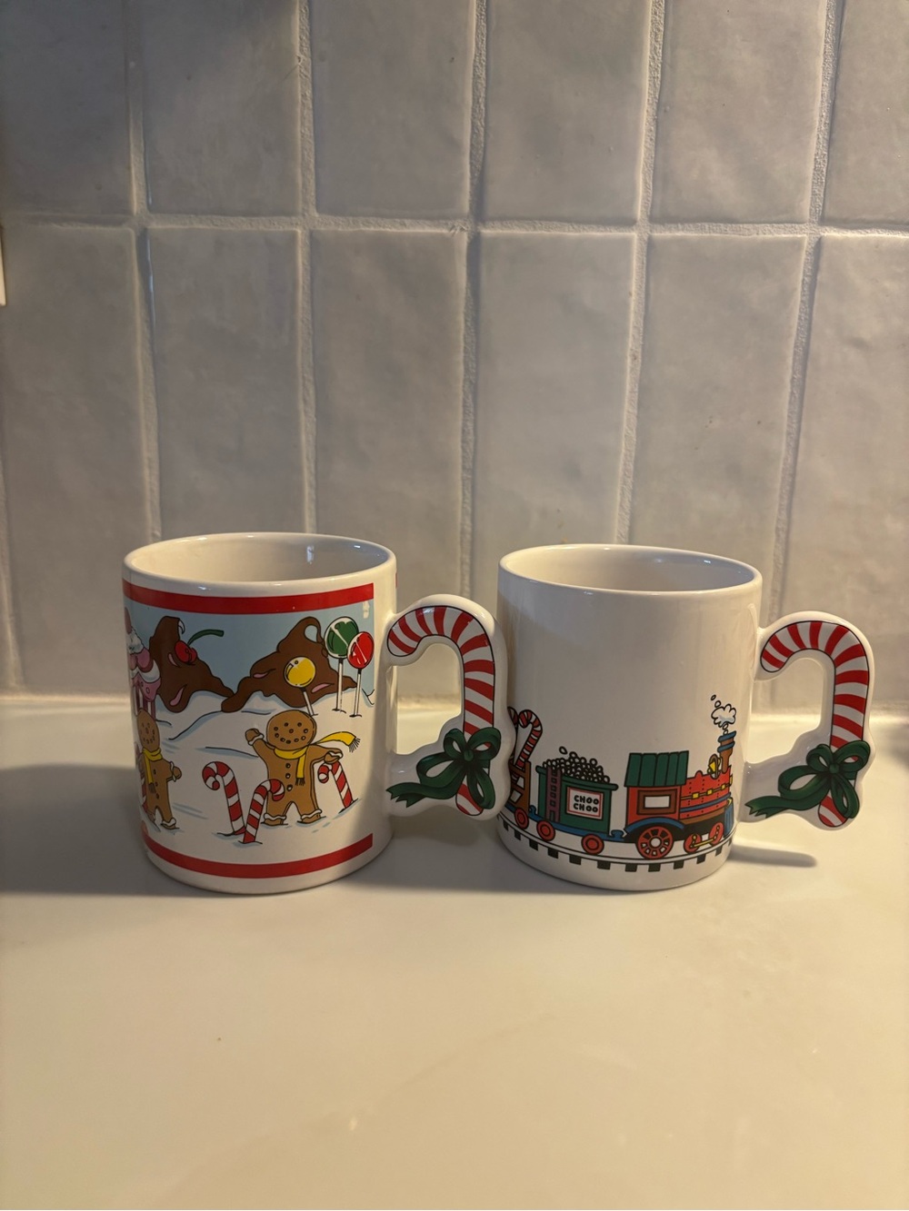 Vtg 1980’s The love Mug Christmas Set Gingerbread & Choo Choo Train Candy Cane